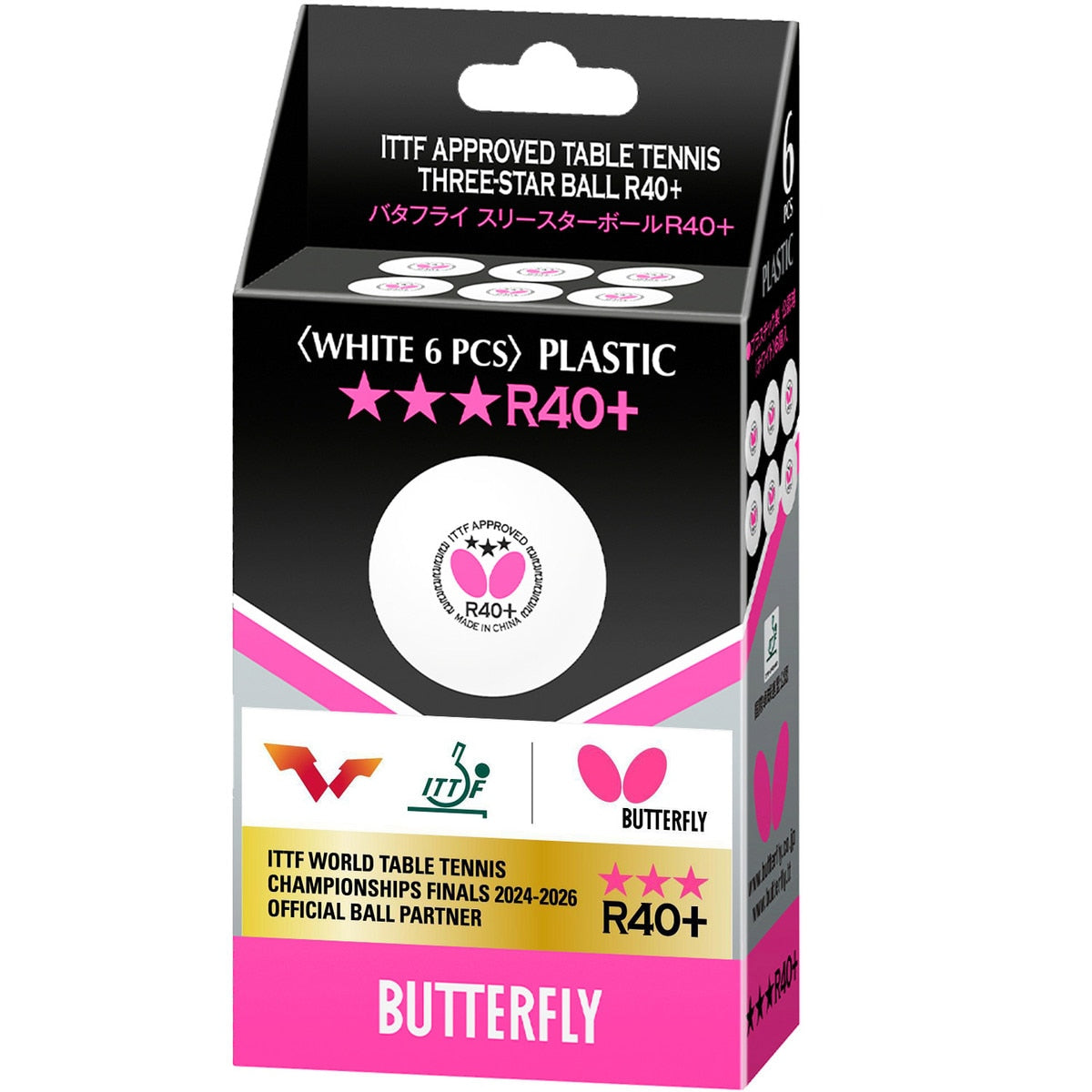 Butterfly R40+ white table tennis balls 6 pack